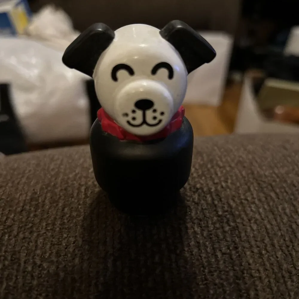 Vintage Fisher Price Little People Black & White Dog Lucky with Red Collar